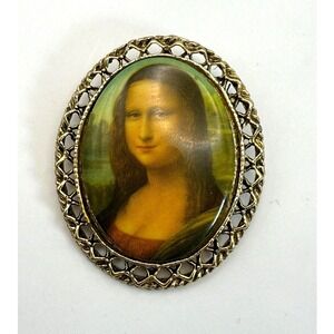 Vintage Mona Lisa Portrait Brooch – Art History Statement Pin